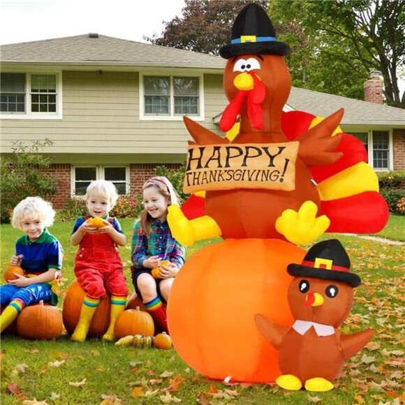 6 FT Thanksgiving Inflatables Turkey Outdoor Decorations Blow Up Yard Turkey - Picture 4 of 7